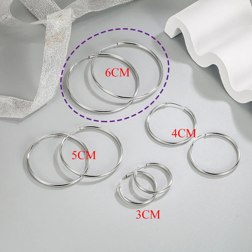 Real 925 Sterling Silver Women's New Jewelry Fashion Round Hoop Earrings FQL23634
