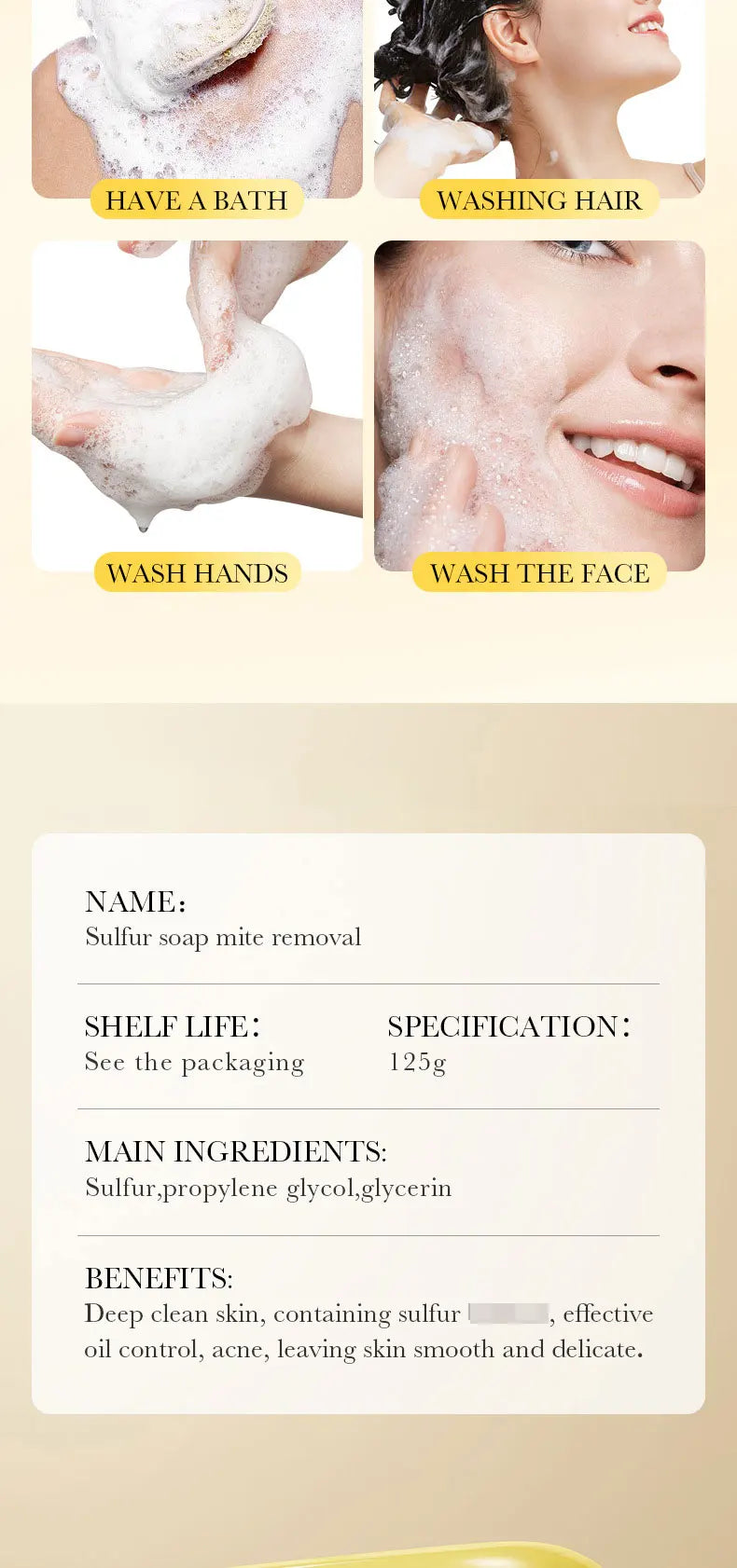 1Box Sulfur Anti Mite Soap Cleansing The Body Handmade Soap Turmeric Acid Kojico Foam Moisturize Control Oil and Prevent Dry