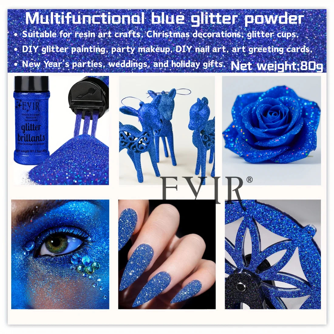 9 Colors 80g Holographic Glitter Powder Fine Shimmer Body Face Glitter Makeup Nail Art Resin Craft Party Decoration