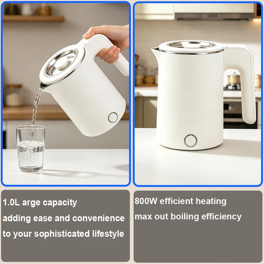 Portable 1.0L Stainless Steel Electric Kettle Smart Travel Water Boiler Tea Coffee Maker Heating Pot For Home Hotel