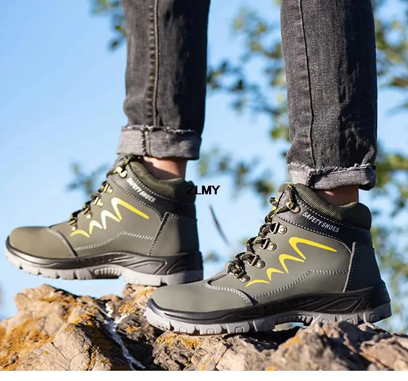 ZLMY Men Steel Toe Shoes High Top Work Boots Indestructible Safety Shoes Man Puncture-Proof Work Sneaker Winter Safety Boots Men