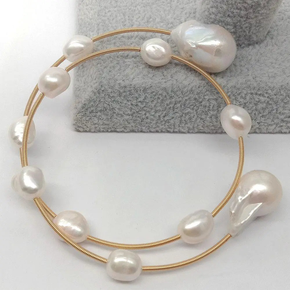 KKGEM Natural  Freshwater White Baroque Pearl 
 15x22mm Reborn keshi Pearl  Adjustable Bracelet classic for women
