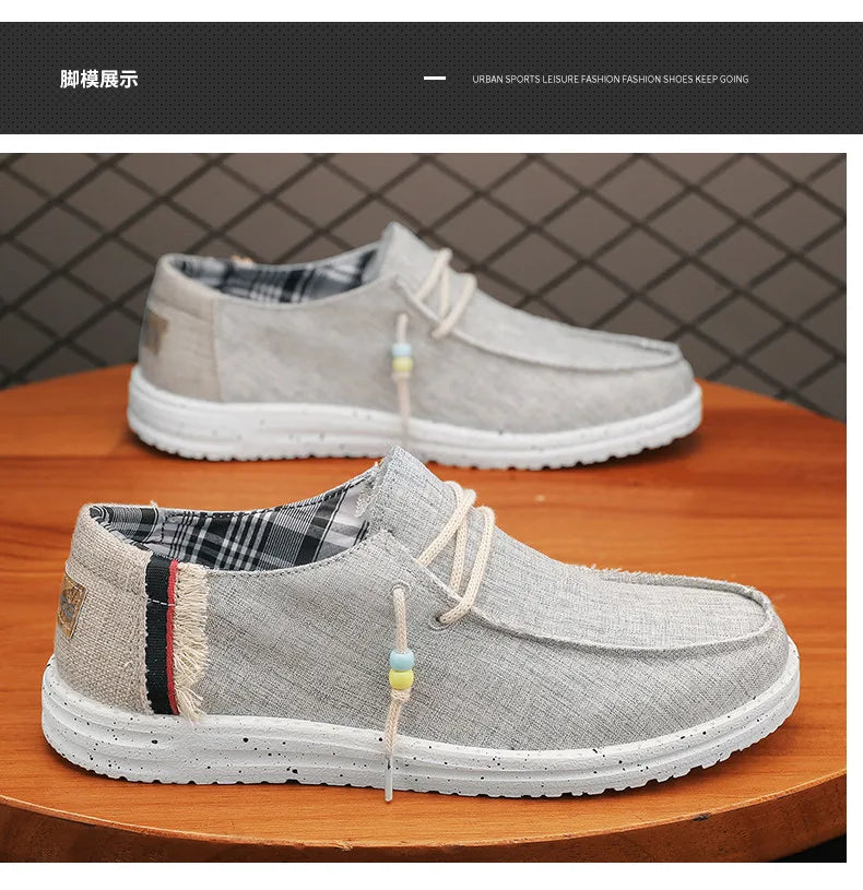 Spring Summer Blue Men's Casual Boat Shoes Lightweight Slip-on Driving Shoes Men Low-cut Breathable Canvas Men Shoes Loafers