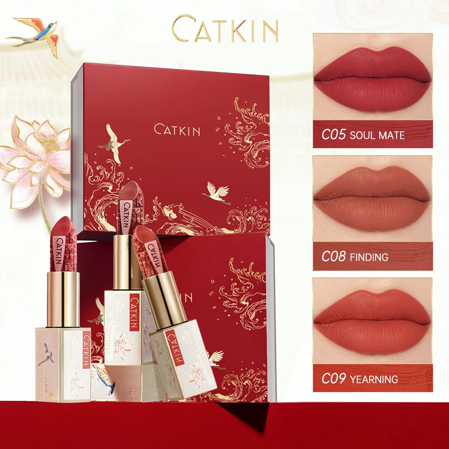 CATKIN Dreamworld Carving Lipstick, Waterproof Long Lasting Satin Nourish Moisturizing Smooth Soft 0.13 Ounce-Chinese Style