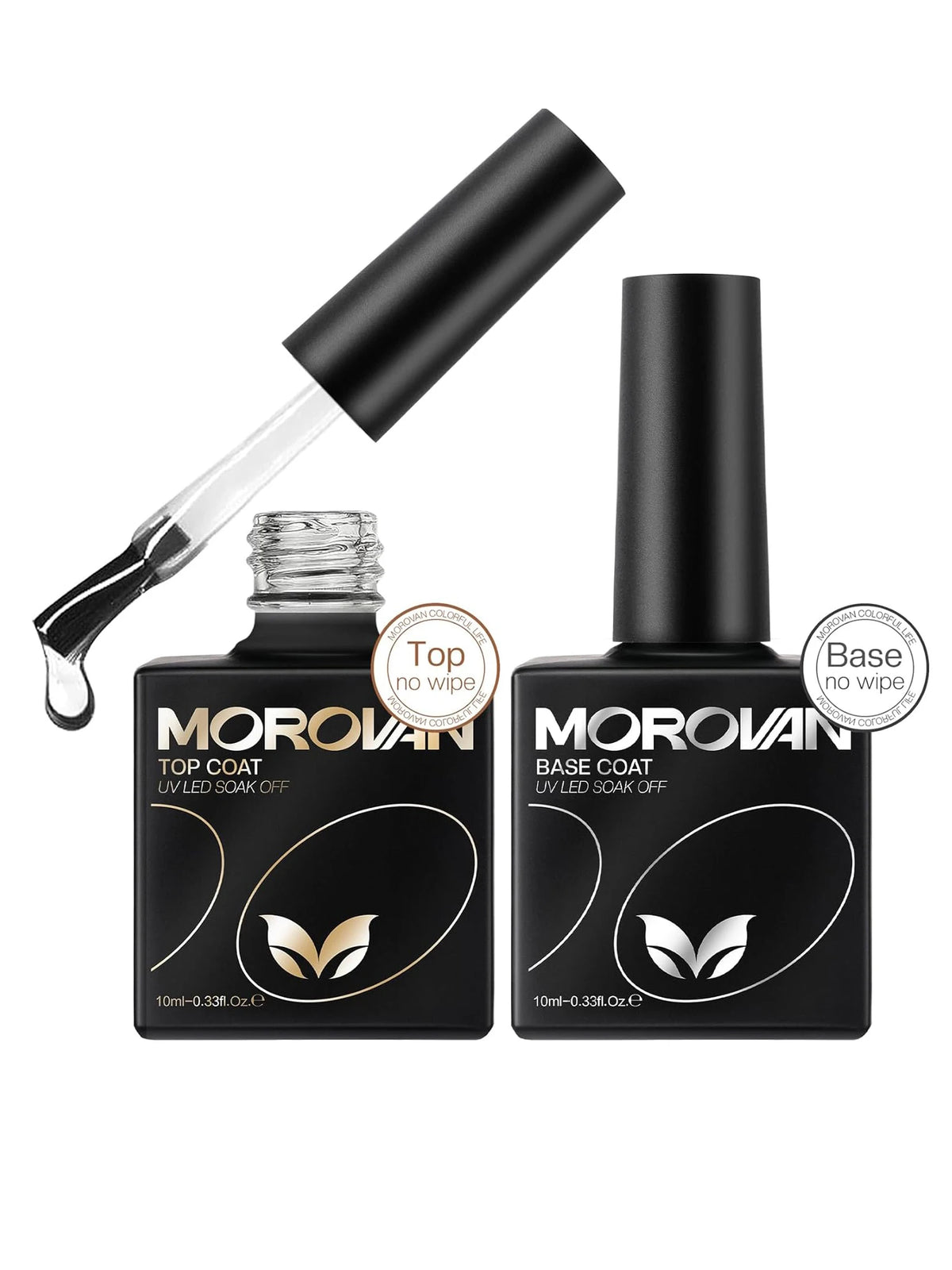 2Pcs 10ML Gel Top Coat Base Coat No Wipe For Natural Nails UV Gel Nails Acrylic Nails Long Lasting Soak Off Top Base Coat Set