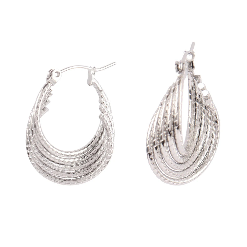 316L Stainless Steel Hoop Huggies Earrings For Women Exaggerated Texture Studs Earrings Girl Geometric Daily Jewelry Gifts