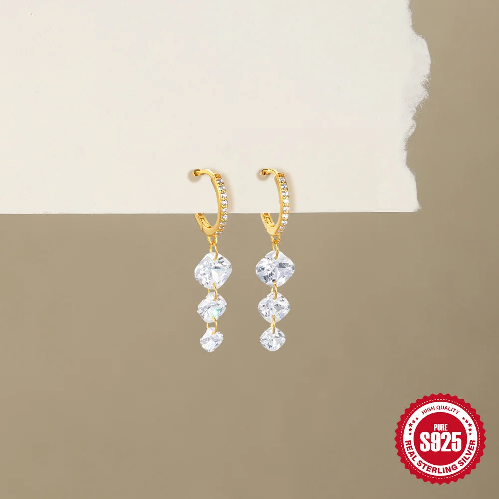 CANNER Eight Pointed Star Moon Tassel Zircon 925 Sterling Silver Drop Earrings For Women Ins Pearl Flower Minimalism Earrings