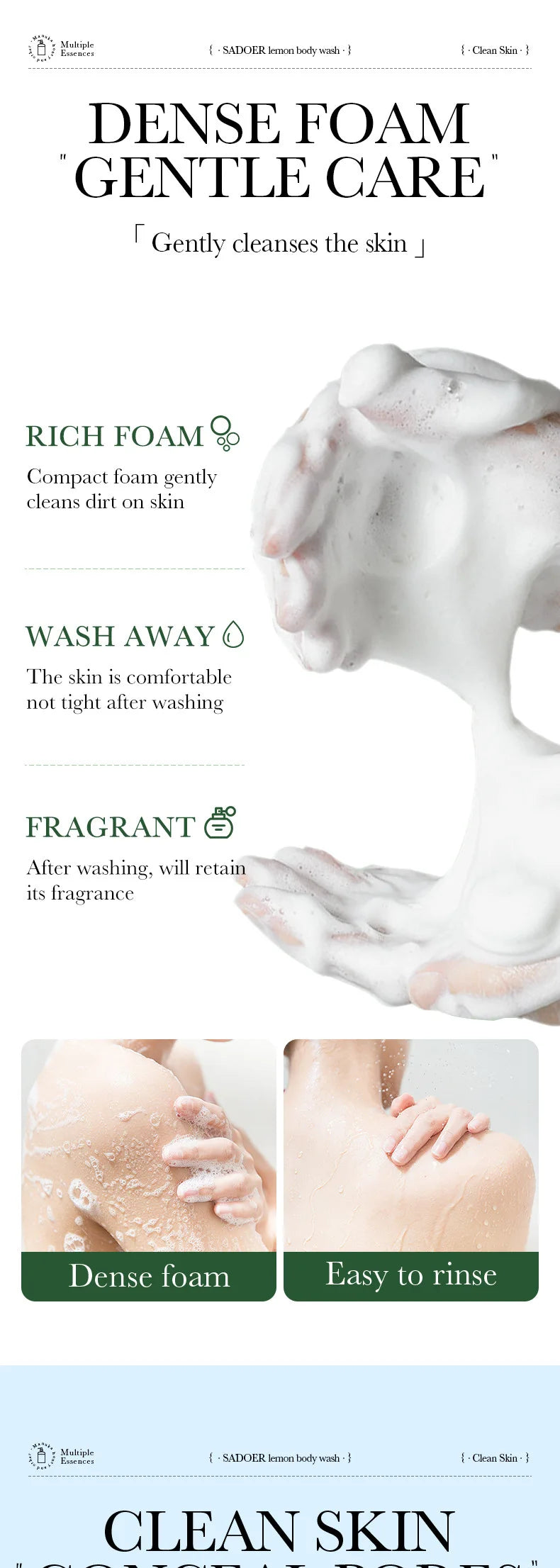 400ml SADOER Lemon Shower Gel Exfoliating Cleansing Fragrance Gentle Body Shower Gel