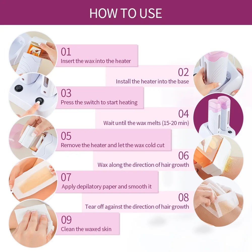 Electric Waxing Warmer Hair Removal Double Depilatory Roll On Wax Heater Portable Hot Melt Wax Heater for Men Women Home Using