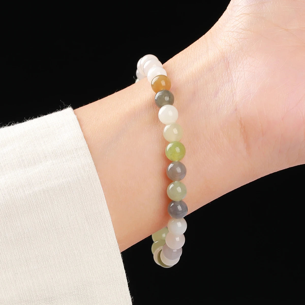 JD Natural Stone Colorful Hetian Jade Duobao Nephrite Bracelet Women Charm Lucky Reiki Healing Stretch Bangles Hand String Gift