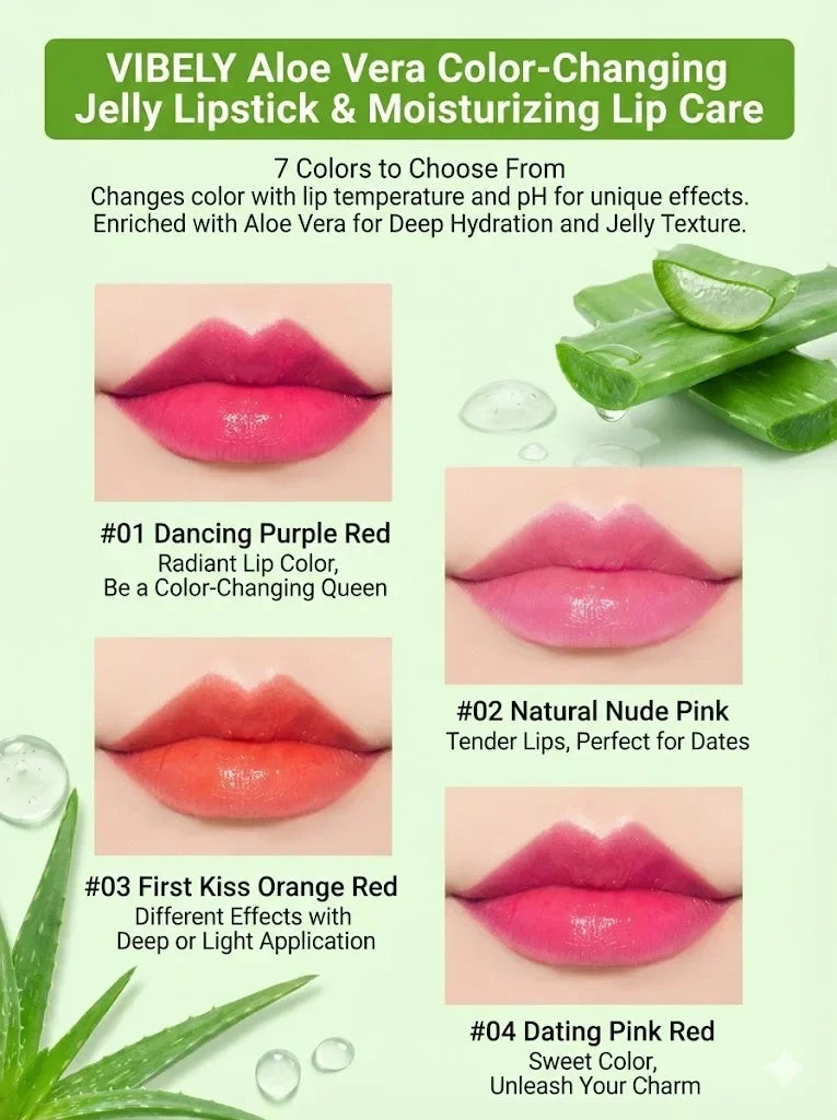 VIBELY Aloe Vera Moisturizing Lip Balm Thermochromic Jelly Lipstick Long Lasting Hydrating Lip Care Tint for Daily Use