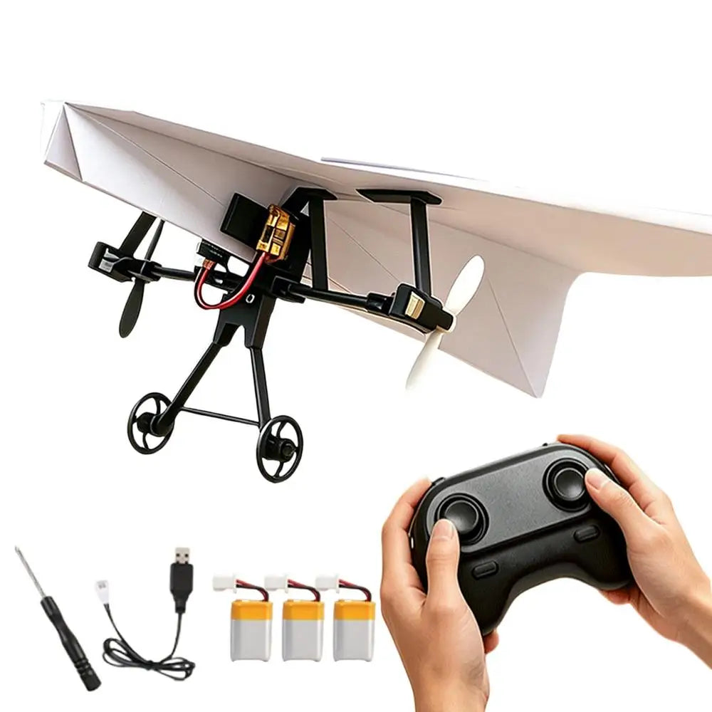 DIY RC Paper Airplane Kit Plane Toy With Gyro Stabilizer Electric Remote Control Plane For Boys Girls Backyard Park Beach