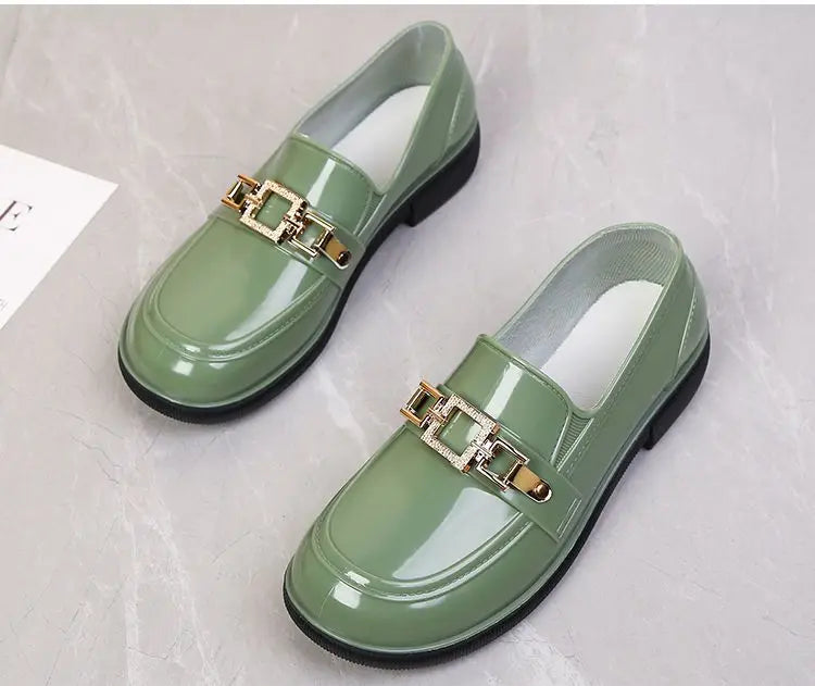 Rain Boots Women Diamond Chain Waterproof Water Shoes Top Quality Women's Rubber Shoes Oil-resistant Non-slip Kitchen Galoshes
