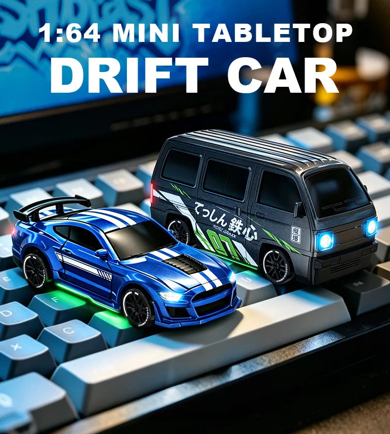 New 1/64 Mini Drift Car With Led Light Desktop Series Remote Control 4wd Racing Micro Card Van Gtr Boy Toy Gift