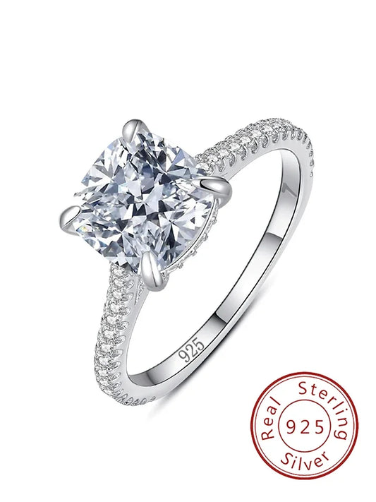 925 Sterling Silver Gorgeous Sparkling 8*8mm Square Zircon Ring For Women Engagement Wedding Luxury High Quality Fine Jewelry