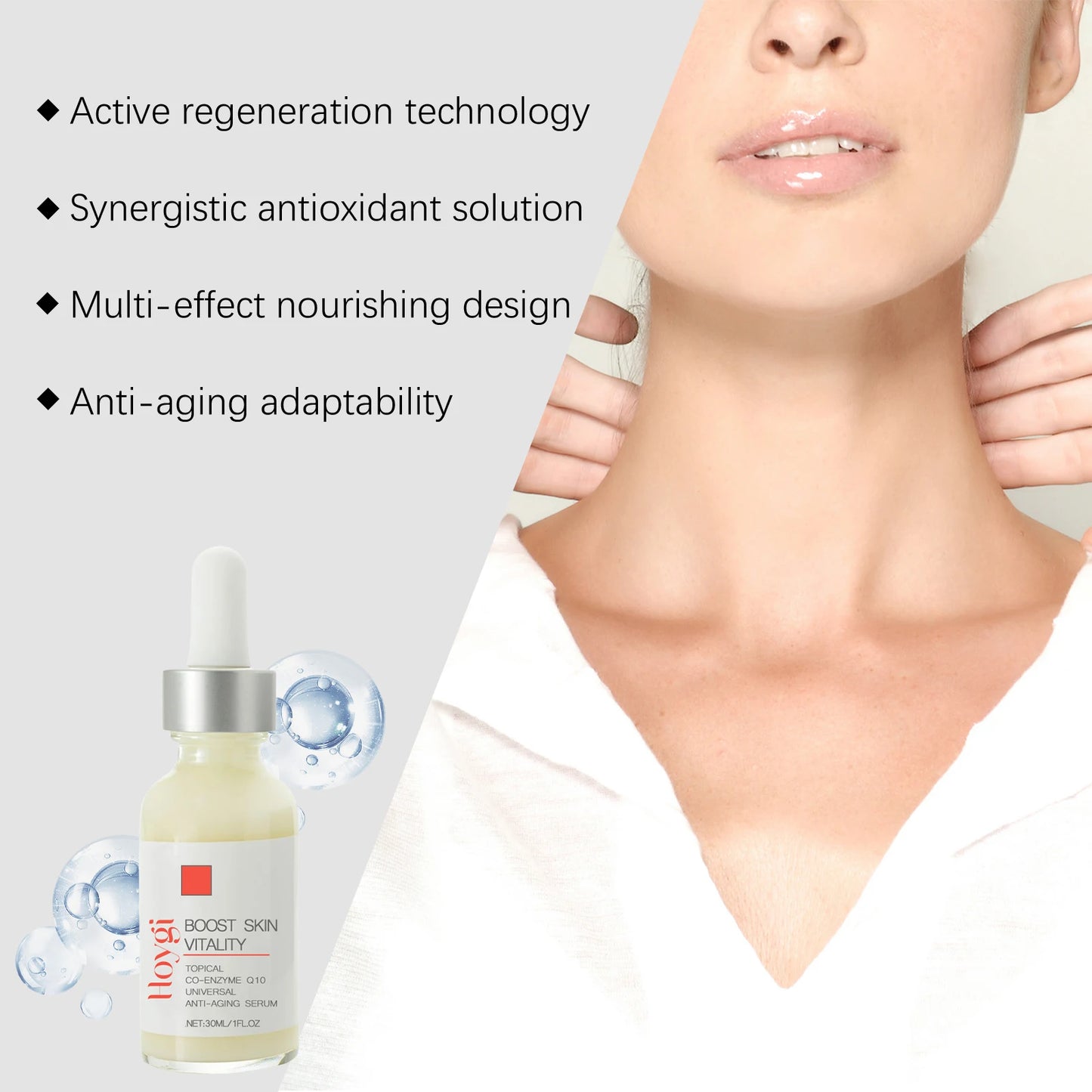 Coenzyme Q10 Face Serum Anti Aging Smooths Neck Wrinkles Fine Lines Energizes Dull Skin Brightening Hydrate Firming Facial Serum