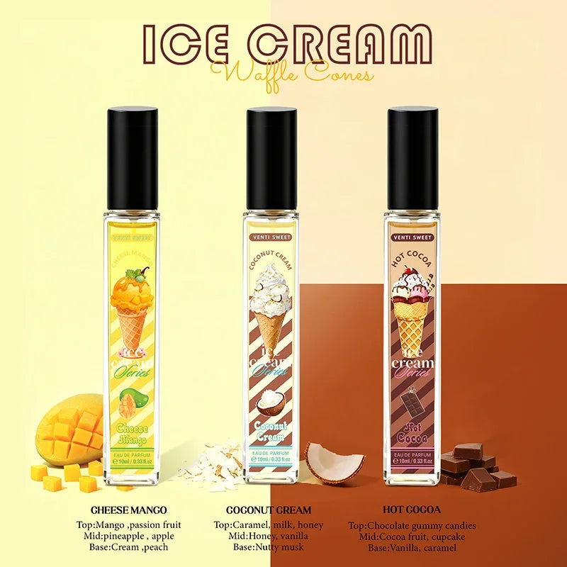 Ice Cream Perfume Gift Set Fresh Mango Coconut Scent Rich Chocolate Popcorn Eau De Toilette Lasting Sweet Women's Fragrance 10ml