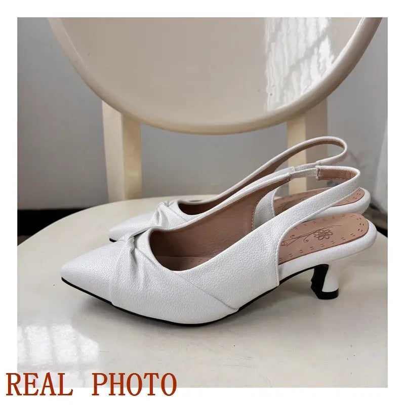 REAVE CAT Brand Women Sandals Pointed Toe Small Heels 4.5cm Strap Bowknot Size 51 52 53 54 Soft Daily Shoes Summer