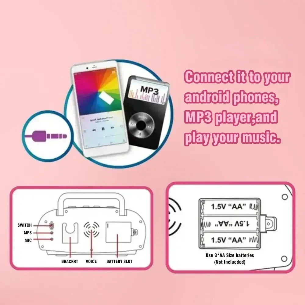 Singing Microphone Machine Kids Portable Karaoke Music Instrument With Lights Connect Phone Toys For Girl Boy Educational Gifts