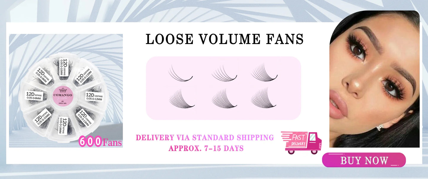 CoMango 7D Wispy Premade Fans Eyelash Extension C/D Curl Pointy Base Premade Hybrid Fan Lashes Faux Mink Wispy Fans Wholesales