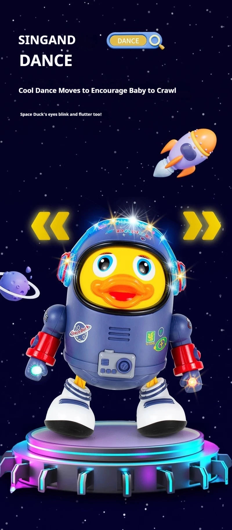 Hot Sale Electric Dancing Space Duck, Singing & Swaying Robot Toy, Interactive Educational Learning Gift for Kids