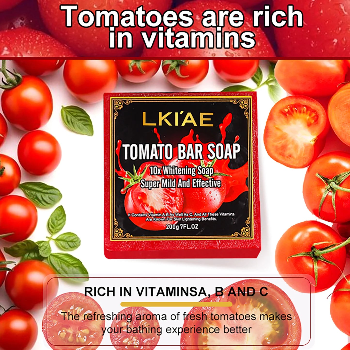 LKIAE Ultra Lightening Tomato Soap Bar, Anti Dark, Black Spots, Acne, Even Skin Tone, Vegan Bath Soap For All Skin Type, 200g