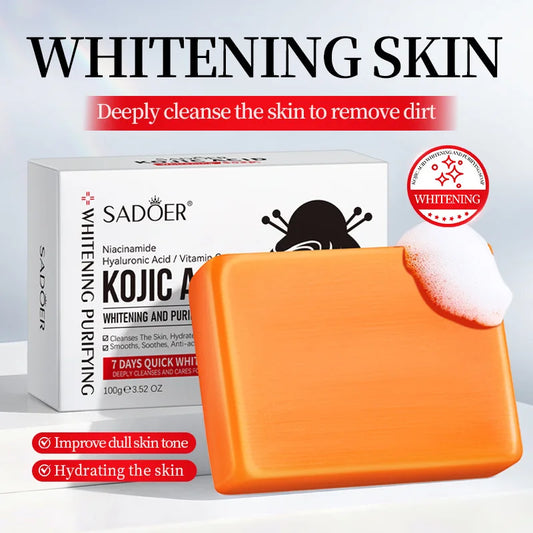 Kojic Acid Whitening Cleansing Soap, Facial And Body Soap Containing Niacinamide And Hyaluronic Acid, With A Foaming Net.