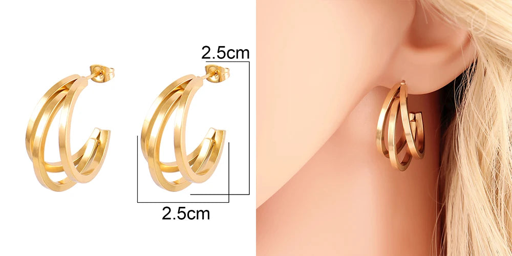 316L Stainless Steel Hoop Huggies Earrings For Women Exaggerated Texture Studs Earrings Girl Geometric Daily Jewelry Gifts