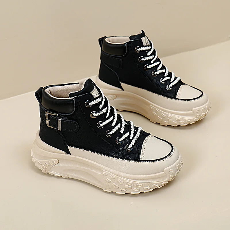 Women High Top Boots 2025 Spring Lace-up Platform Sneakers Non-slip Sneakers Comfy Outdoor Running Shoes Casual Tenis De Mujer