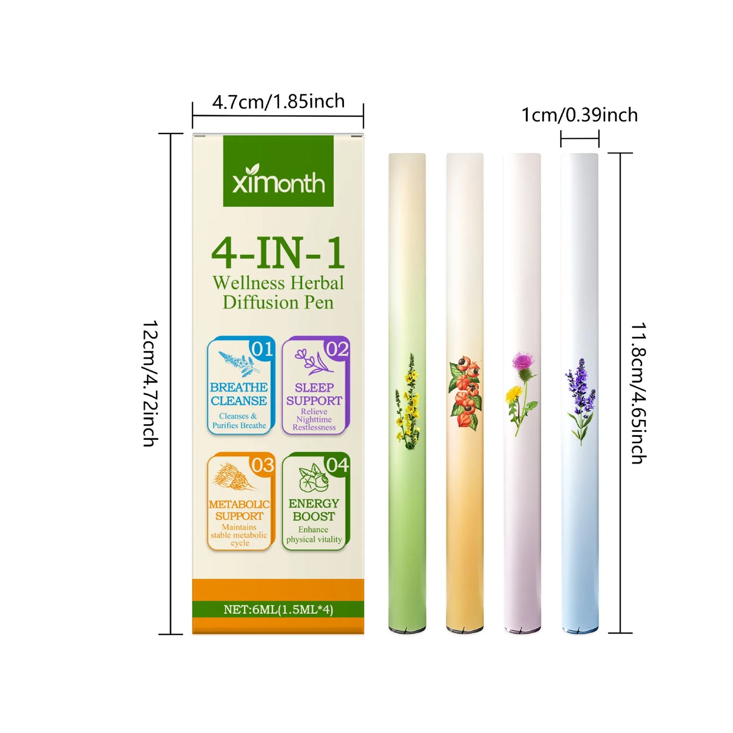 XIMONTH Relieving Body Fatigue Herbal Care Stick Relaxing Senses Enhancing Energy Long-Lasting Refreshing Effect Lung Clean Pen