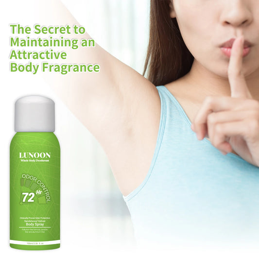 LUNOON Whole Body Deodorant Spray 100ml Underarm Foot Odor Eliminator Long Lasting Freshness Men Women Travel Essential