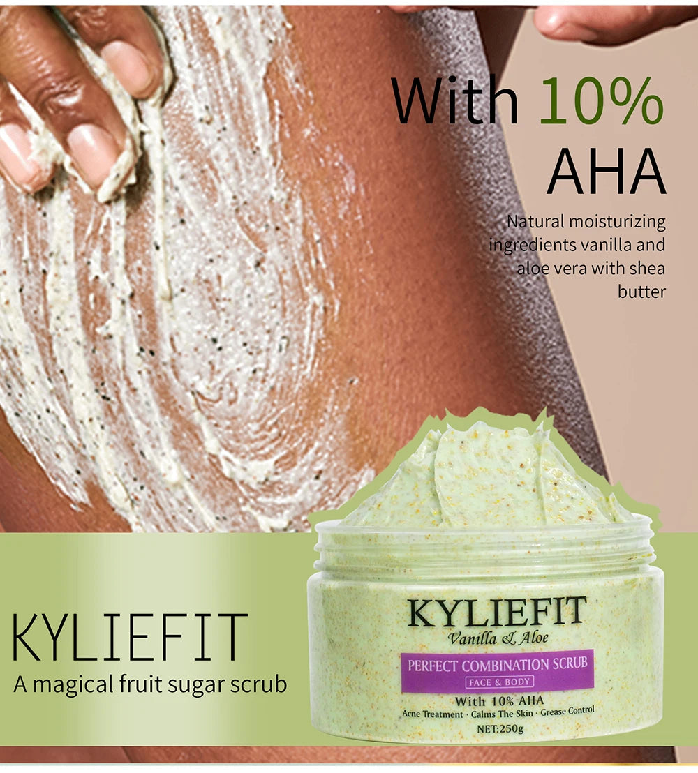 KYLIEFIT Natural Exfoliating Salt Body and Face Scrub, Lightening, Moisturizing, Remove Dark Spots, Acne, Stains, Wrinkles, 250g