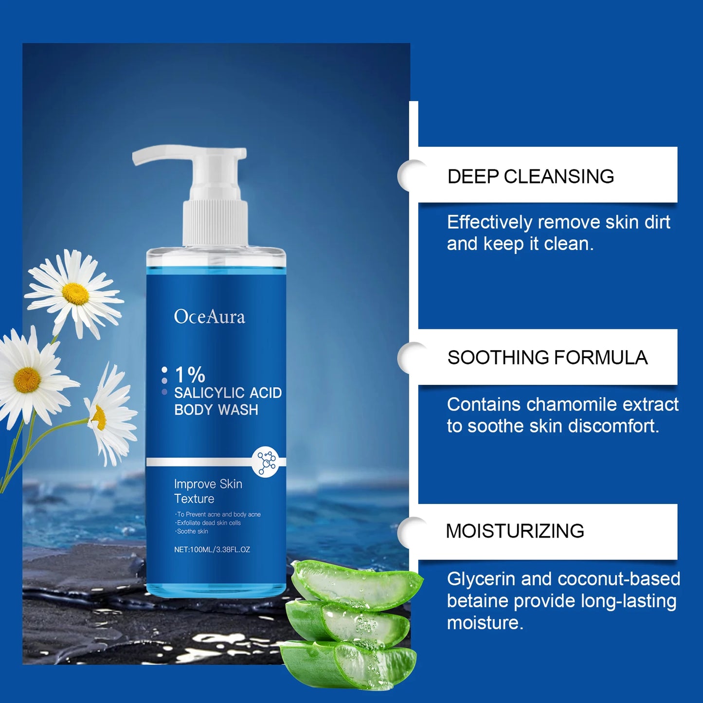 Oce Aura Salicylic Acid Shower Gel Daily Gentle Cleanse Exfoliate Oil Control Refreshing Comfortable Lubrication for Clear Skin