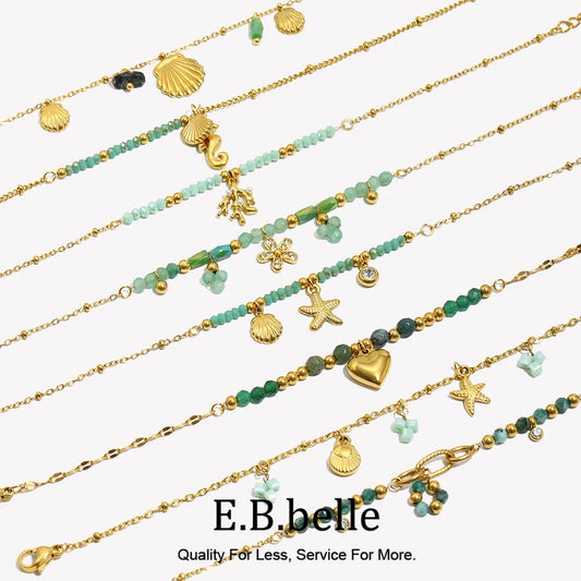 E.B.belle Stainless Steel Exaggerated OT Buckle Round Eye Pendant Bracelet 18K Gold Plated Women Girls Statement Jewelry