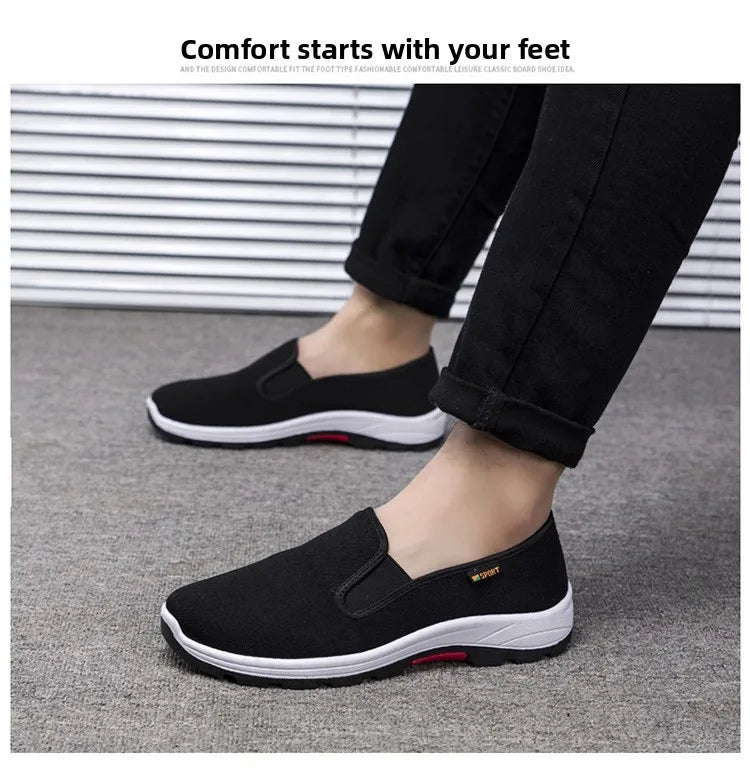 New Beijing Cloth Shoes Men's Casual Slip-On Work Shoes Breathable Soft Bottom Canvas Shoes round Toe Rubber Outsole