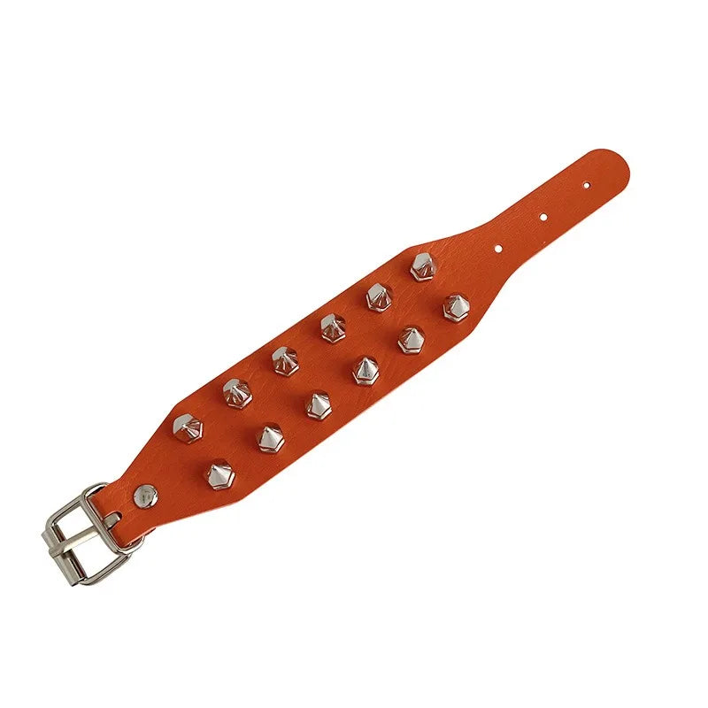 Gothic PU Leather Bracelet Two Row Cuspidal Spikes Rivet Stud Wide Cuff Punk Gothic Rock Unisex Wristbands Men Jewelry Gifts