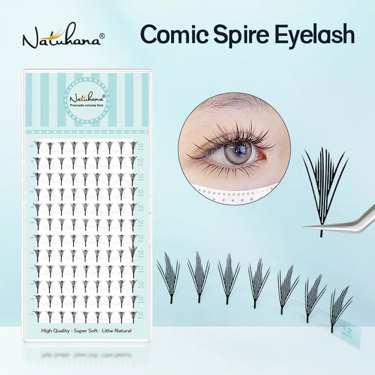 NATUHANA Narrow Spiky Premade Fans Fairy Wings Eyelash Extensions Anime Manga Style Soft Wispy Volume Lashes DIY Salon