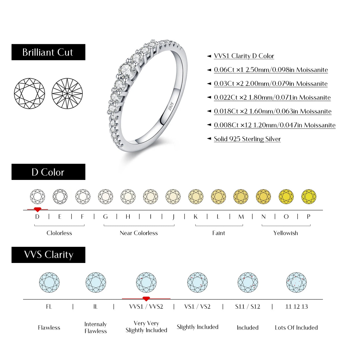 MODIAN Fashion Stacking Slim Rings 925 Sterling Silver Sparkling Round Moissanite Rings For Women Fine Jewelry