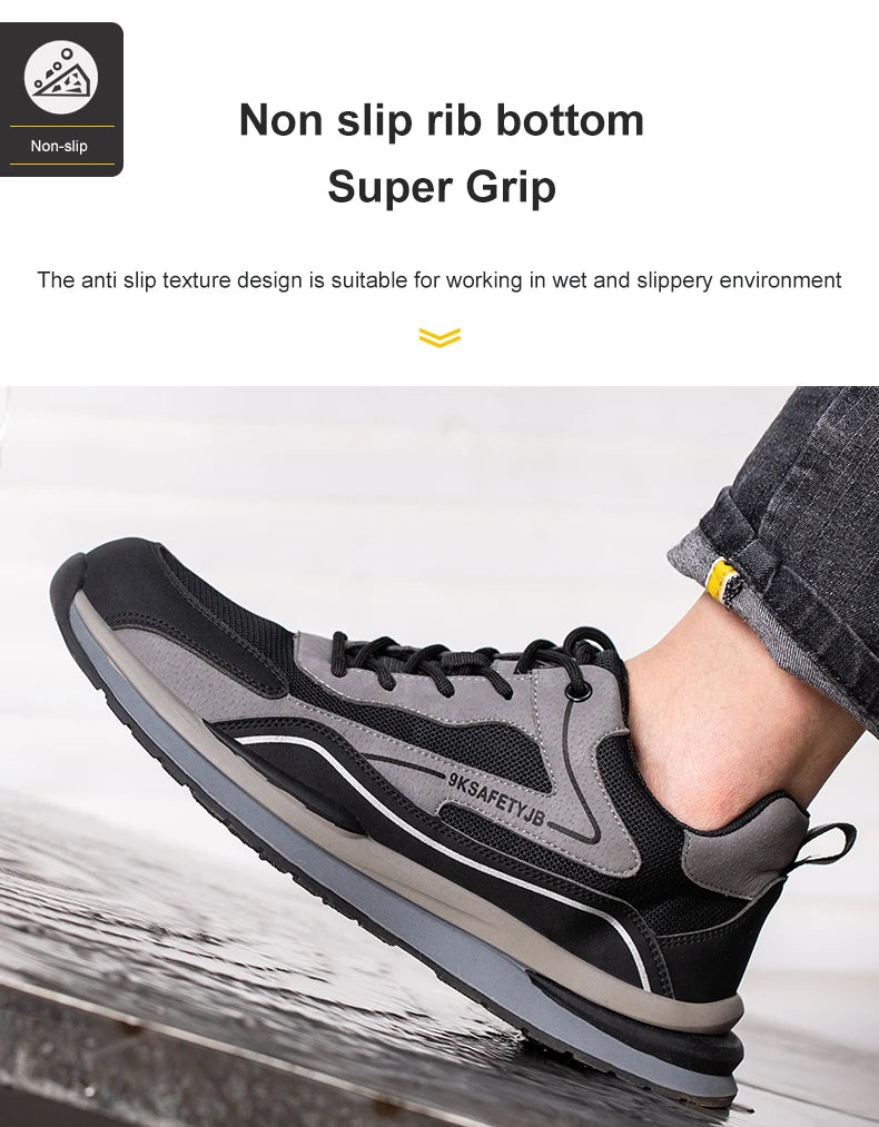 Summer Breathable Men/Women Safety Shoes Steel Toe Anti-smash Construction Welding Shoes Reflective Strip Male Footwear Sneakers
