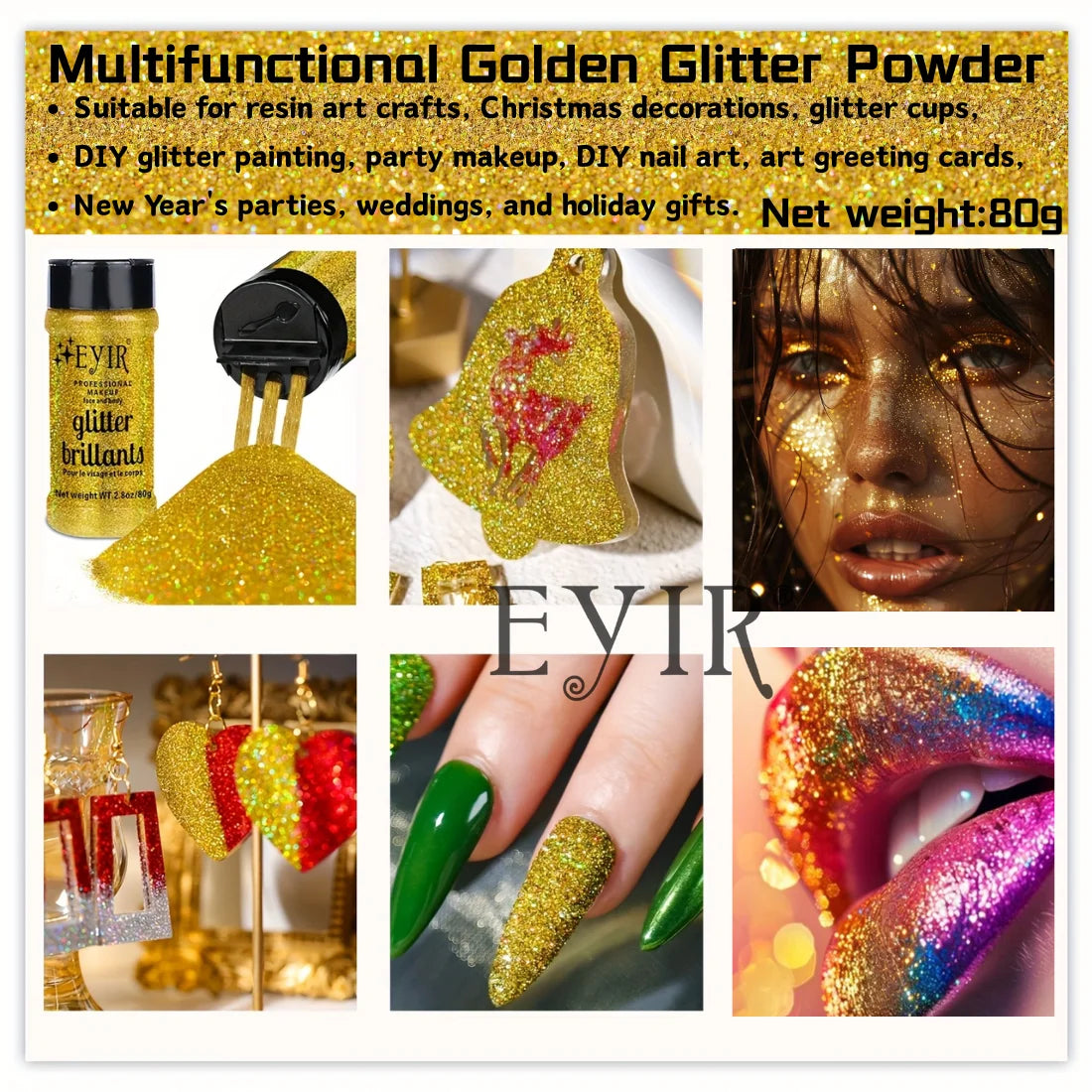 9 Colors 80g Holographic Glitter Powder Fine Shimmer Body Face Glitter Makeup Nail Art Resin Craft Party Decoration