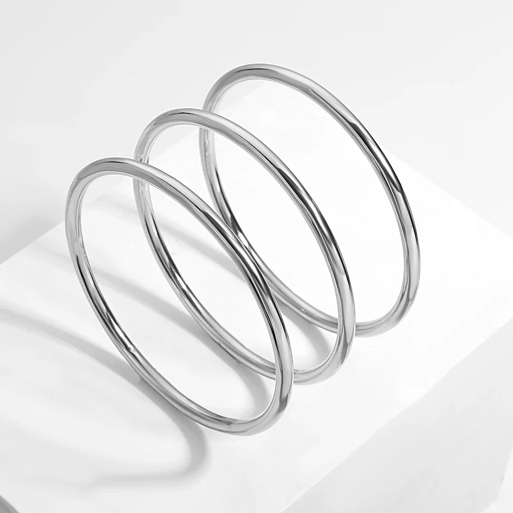 Greatera 3pcs/set Gold/Sliver Color Stainless Steel Bangle For Women Tide 2.7mm Wide Coil Multi-layer Plain Bracelet Jewelry
