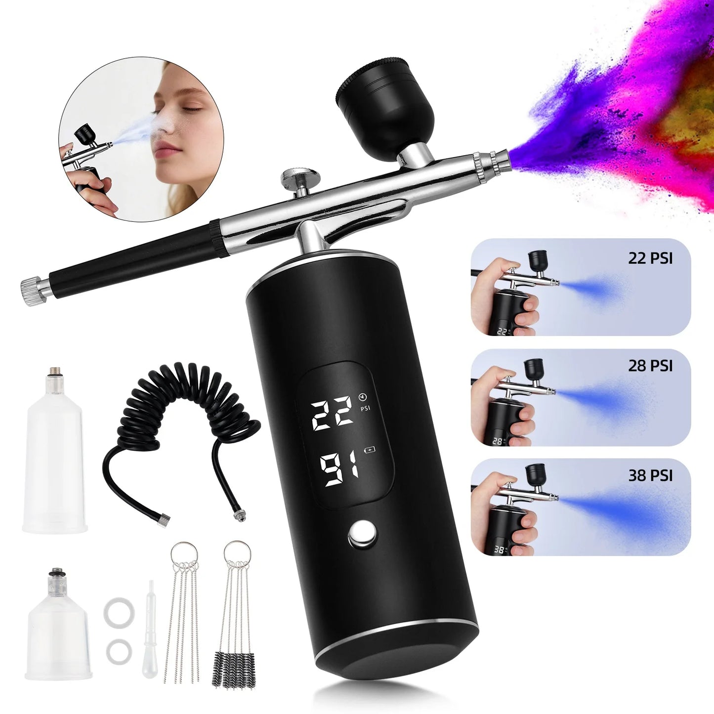 Portable Airbrush Kit Mini Air Compressor Paint Spray Gun For Nail Art Tattoo Craft Cake Pastry Painting Face Hydrating Sprayer
