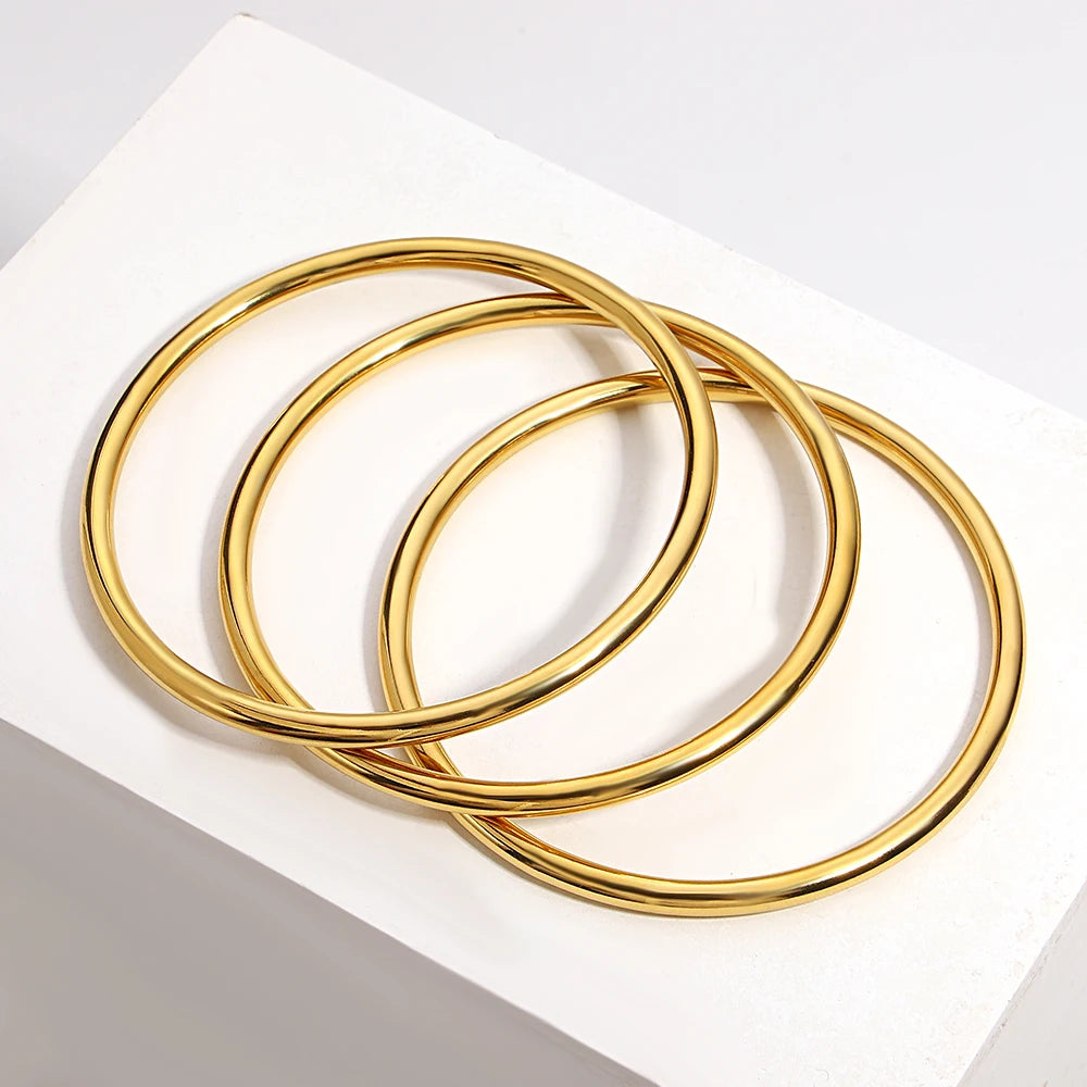 Greatera 3pcs/set Gold/Sliver Color Stainless Steel Bangle For Women Tide 2.7mm Wide Coil Multi-layer Plain Bracelet Jewelry