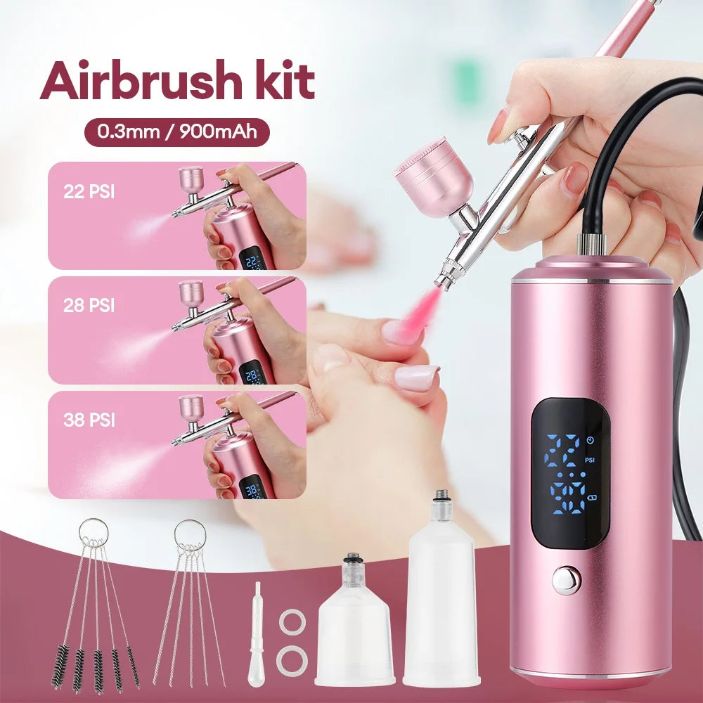 Portable Airbrush Kit Mini Air Compressor Paint Spray Gun For Nail Art Tattoo Craft Cake Pastry Painting Face Hydrating Sprayer