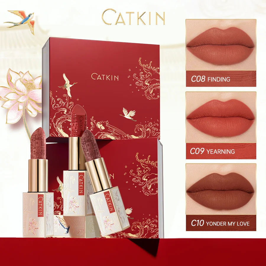 CATKIN Dreamworld Carving Lipstick, Waterproof Long Lasting Satin Nourish Moisturizing Smooth Soft 0.13 Ounce-Chinese Style