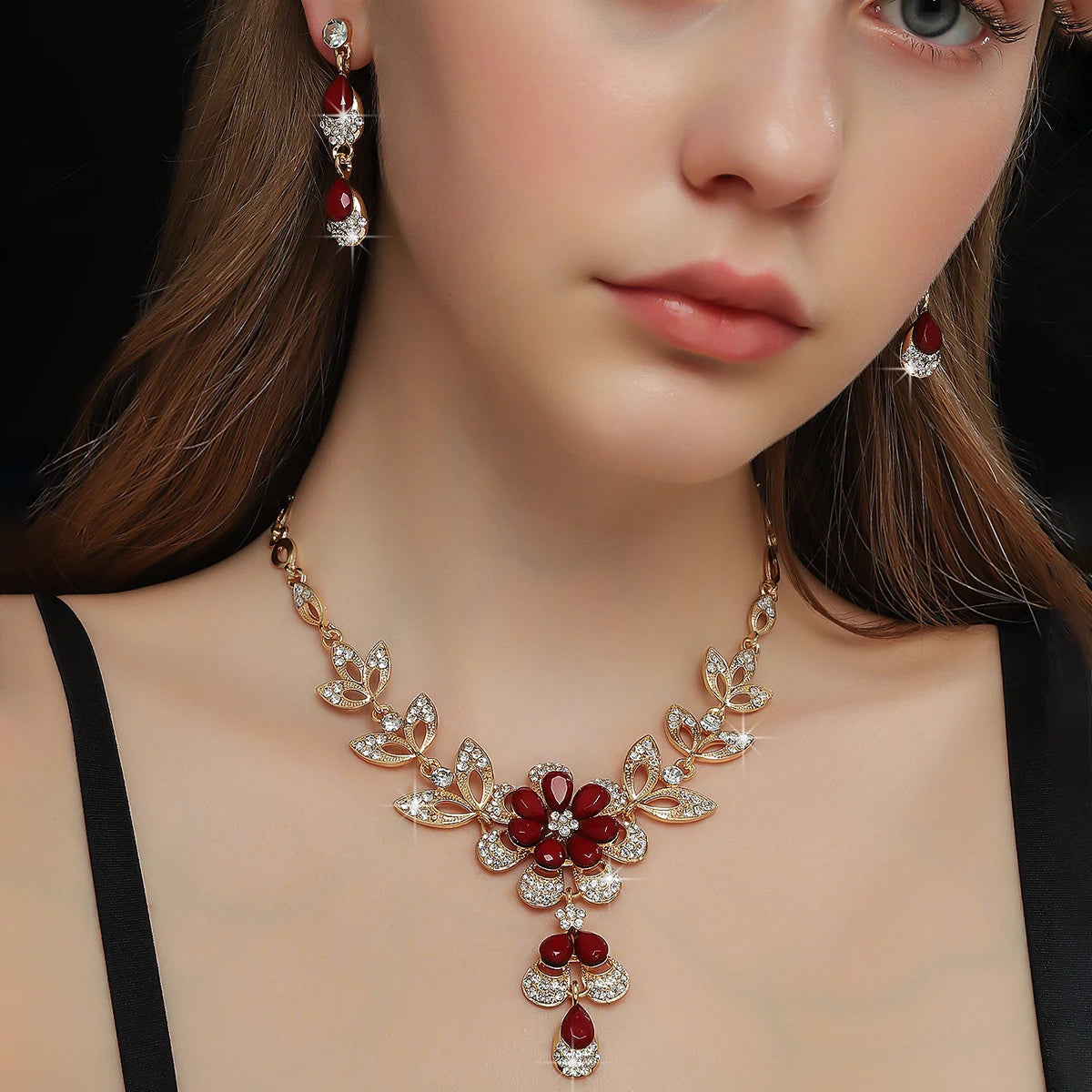 Luxury Color Matching Unique Necklace Earring Set Date Party Banquet Bridal Wedding Dress High End Jewelry