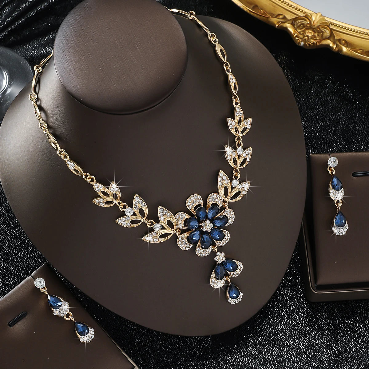 Luxury Color Matching Unique Necklace Earring Set Date Party Banquet Bridal Wedding Dress High End Jewelry