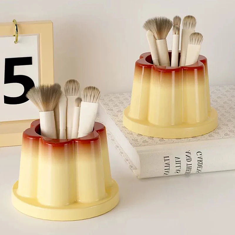 Cute Multifunctional Caramel Pudding Jelly Lotus Makeup Brush Storage Bucket Large Capacity Desktop Ornament Creative Pen Holder