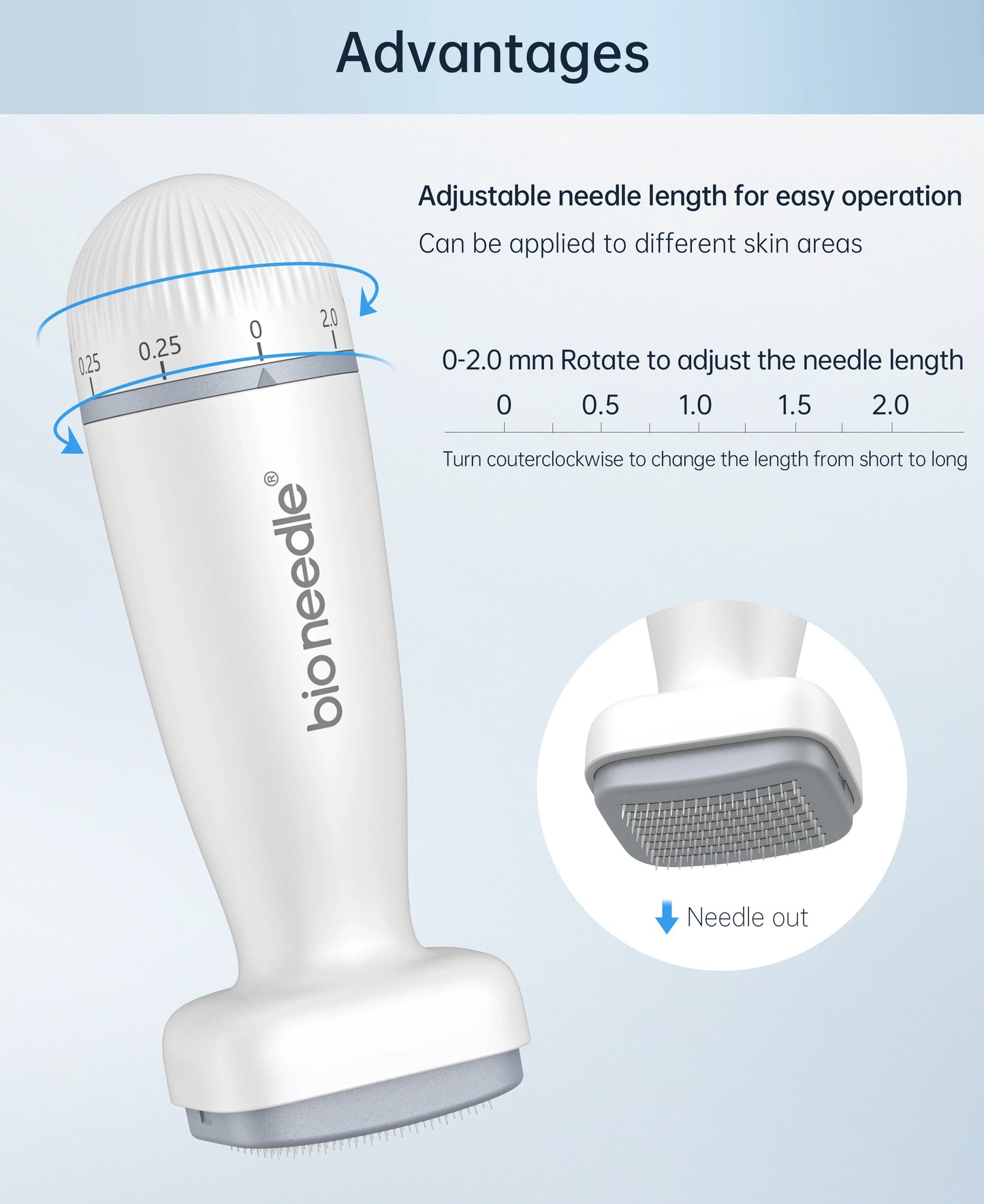 Bioneedle Derma Stamp - 120 Needles, Professional Microneedling Stamp 0-2mm Adjustable Needles for Women & Men Anti-Aging