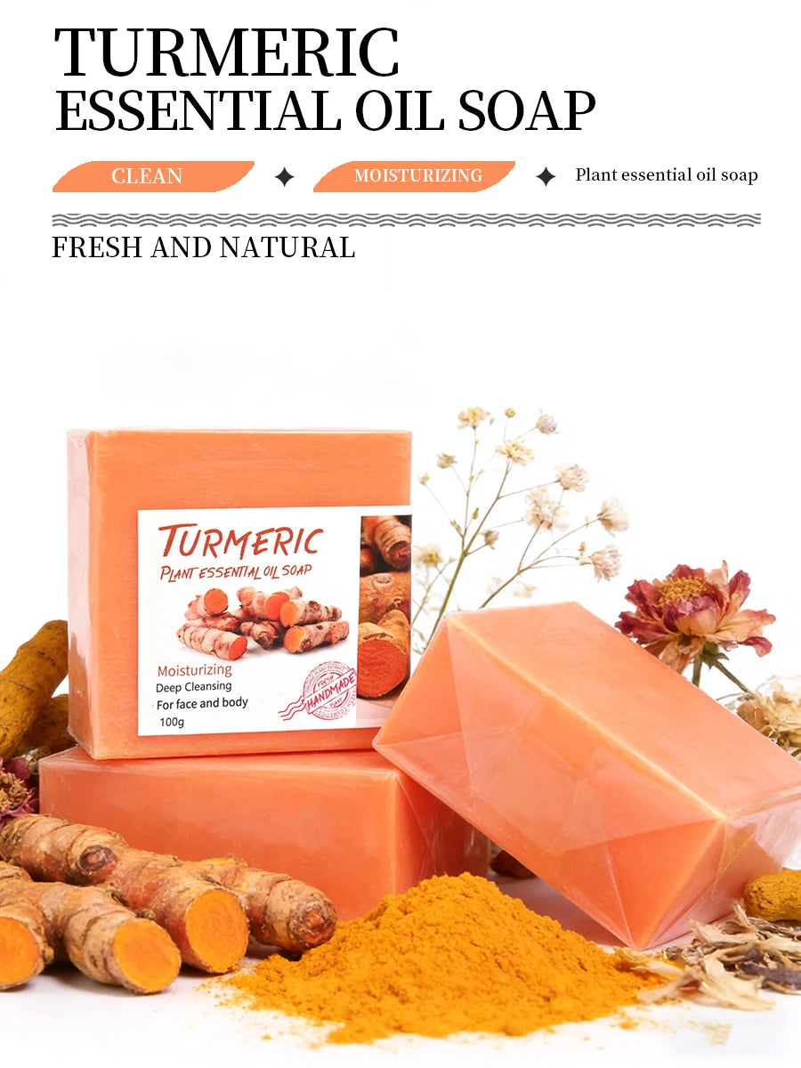 100g Pure Natural Turmeric Soap, Essential Oil Soap, Handmade Soap for Cleansing, Bathing, Deep Cleansing, Skincare, Moisturizin